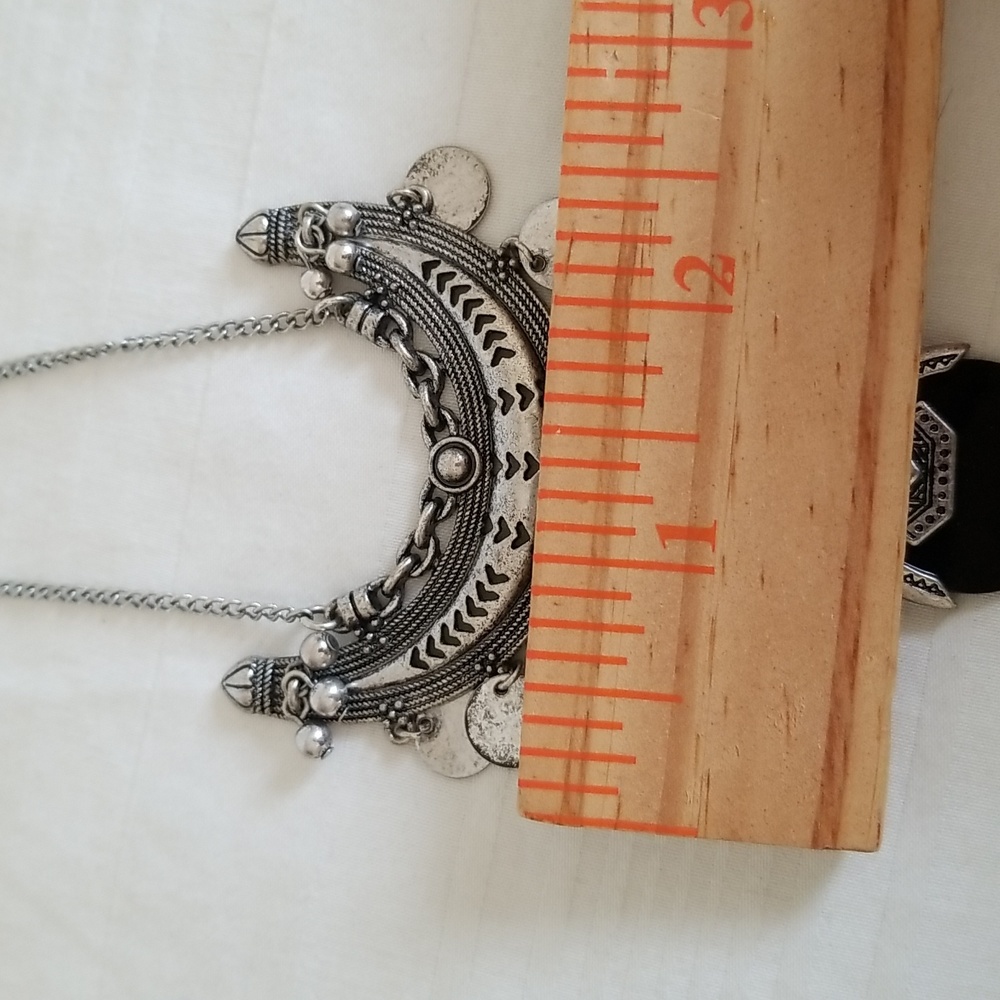 Silver Black Aztec Statement Necklace - image 6